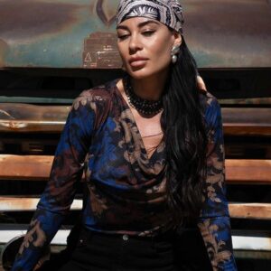 Μπλούζα εμπριμέ ελαστικό ντραπέ