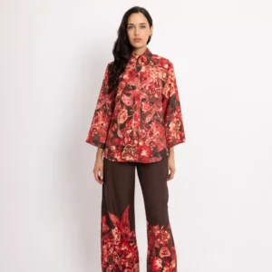 OPEN Μπλούζα-Πουκαμίσα με Ιδιαίτερα Σχέδια από Λουλούδια | Κόκκινο