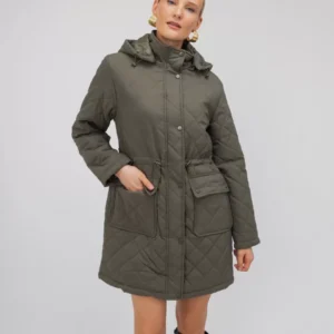 OPEN Μπουφάν Καπιτονέ Χακί με Φερμουάρ και Κουκούλα