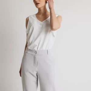 Open Παντελόνι υφασμάτινο με ρίγα και λάστιχο στο πίσω μέρος γκρι