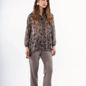 OPEN Πουκάμισο Animal Print με Τριαντάφυλλα και Χρυσοκλωστή