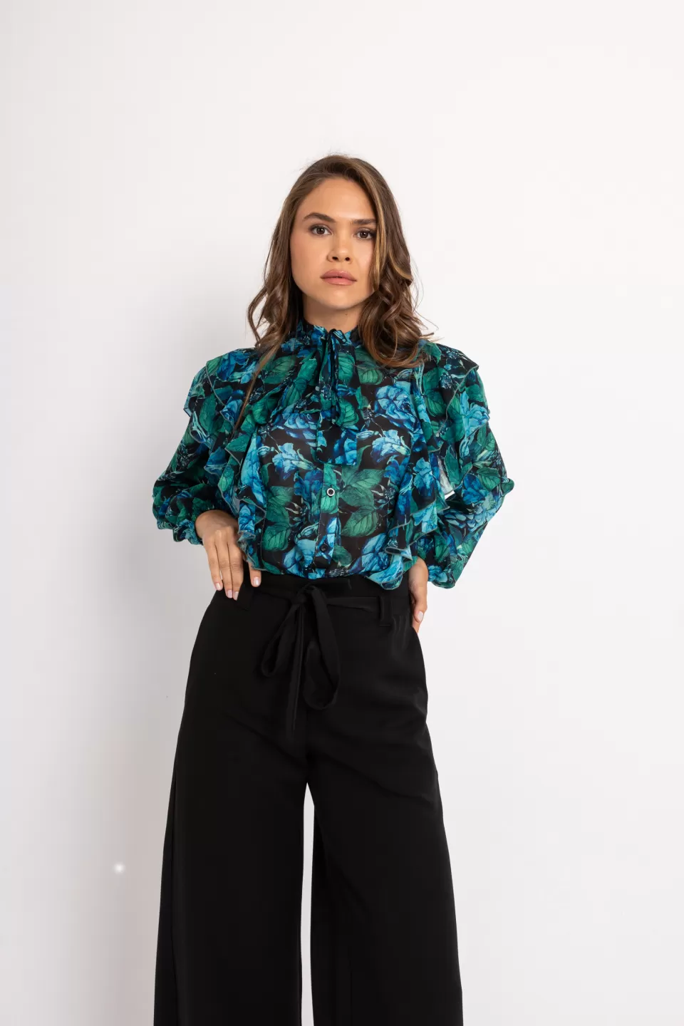 OPEN Πουκάμισο με Φραμπαλά και Σχέδια | Γαλαζοπράσινο