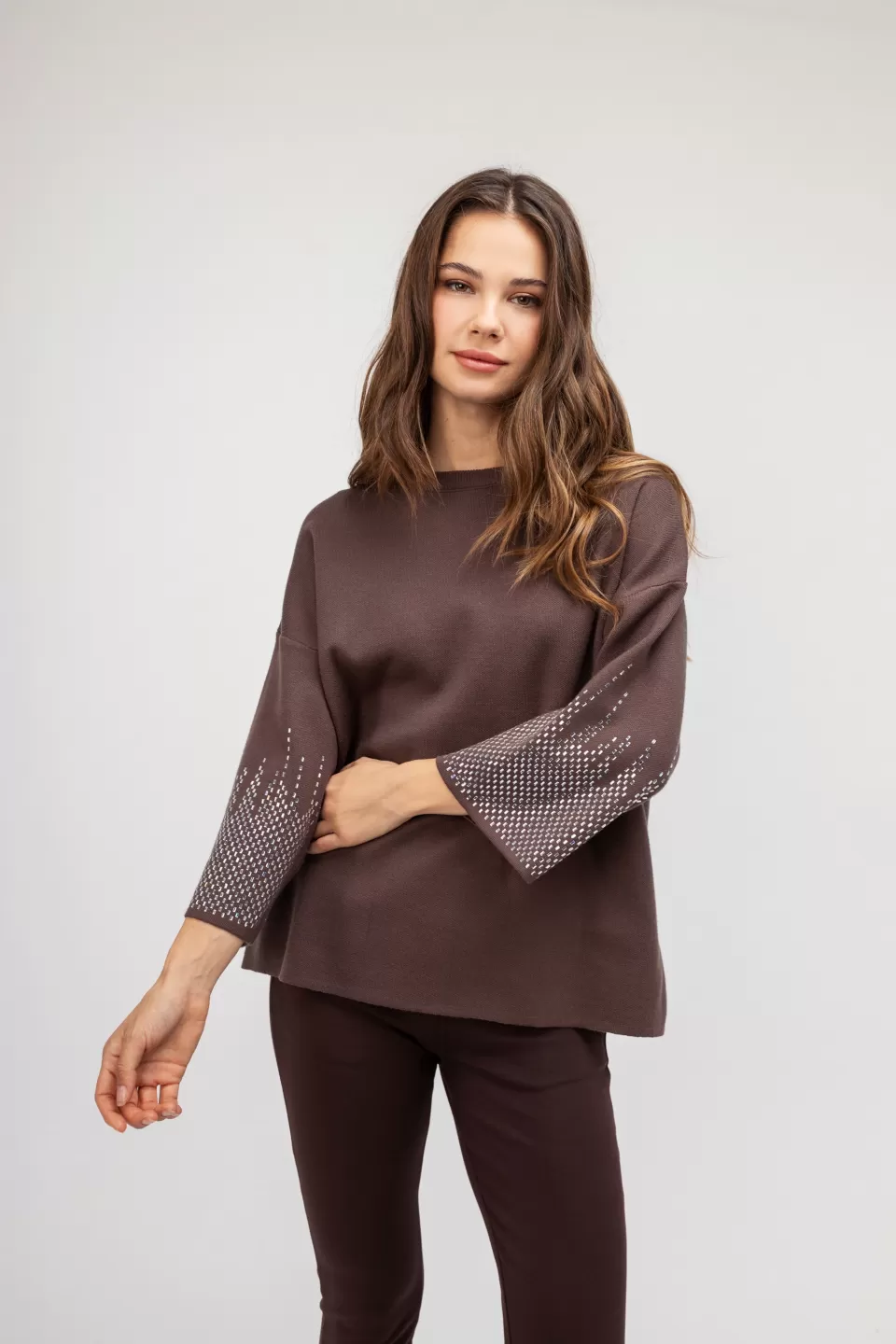 OPEN Πουλόβερ με Στρας στα Μανίκια