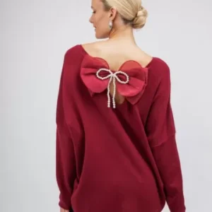 OPEN Πουλόβερ-Μπλούζα με Φιόγκο στο Πίσω Μέρος