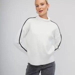 OPEN Πουλόβερ Ζιβάγκο με Λευκή/ Μαύρη Λεπτομέρεια