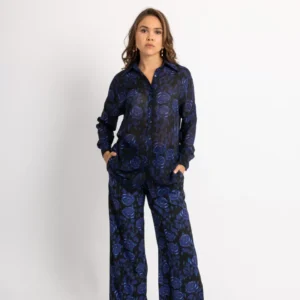 OPEN Σετ Πουκάμισο-Παντελόνι με Τριαντάφυλλα Μπλε