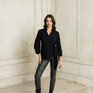 Open Παντελόνι δερματίνη σε στενή γραμμή χακί