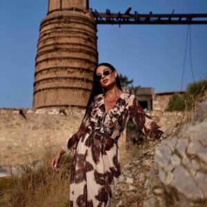 Φόρεμα ζορζέτα εμπριμέ midi