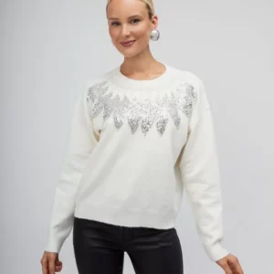 OPEN Πουλόβερ με Παγιέτες σε Σχέδια Φύλλα