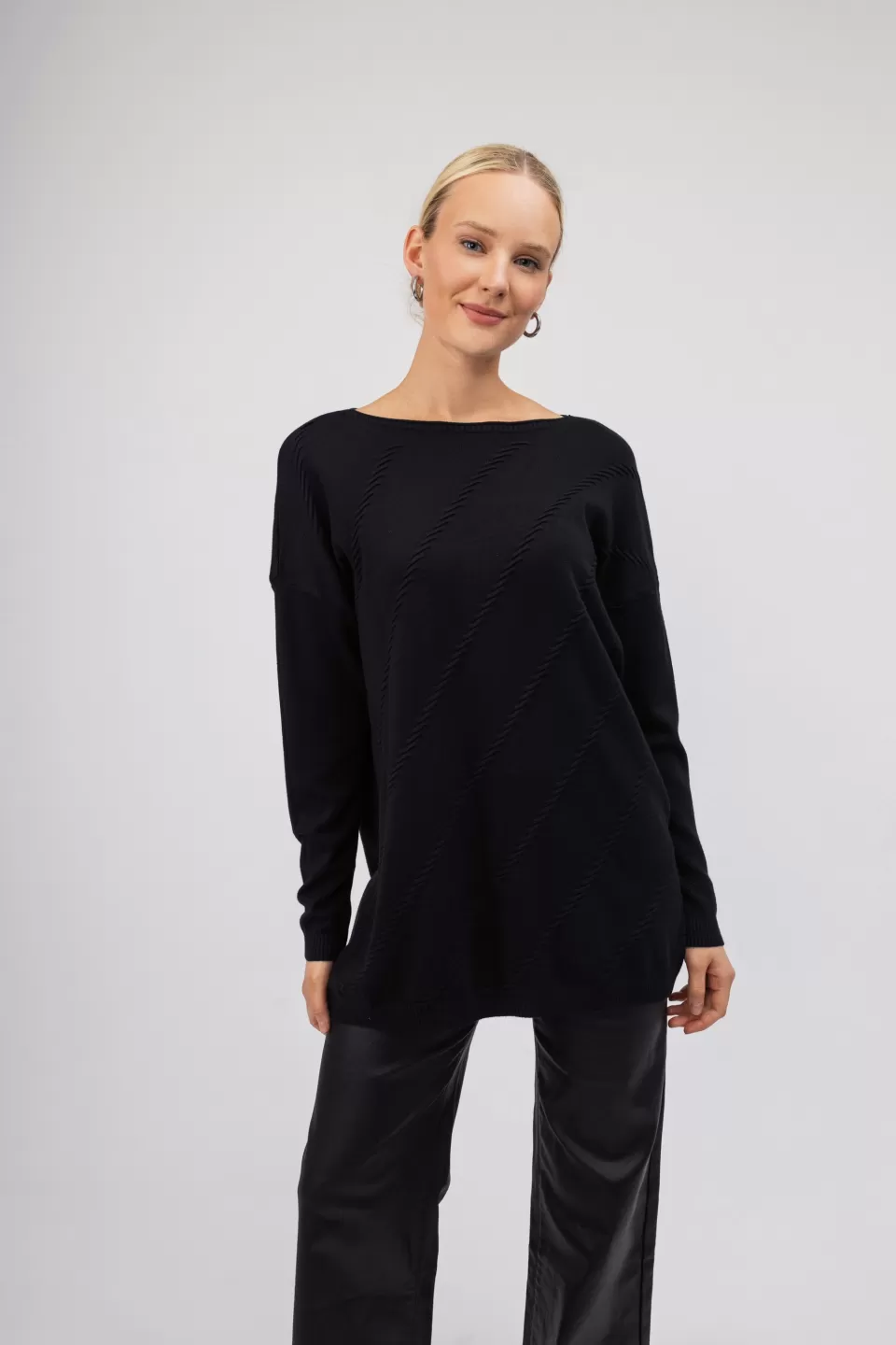 OPEN Πουλόβερ Μονόχρωμο με Ιδιαίτερο Σχέδιο