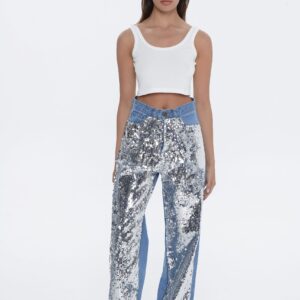 Sac&Co Audrey Sequined Pants | Mid Blue