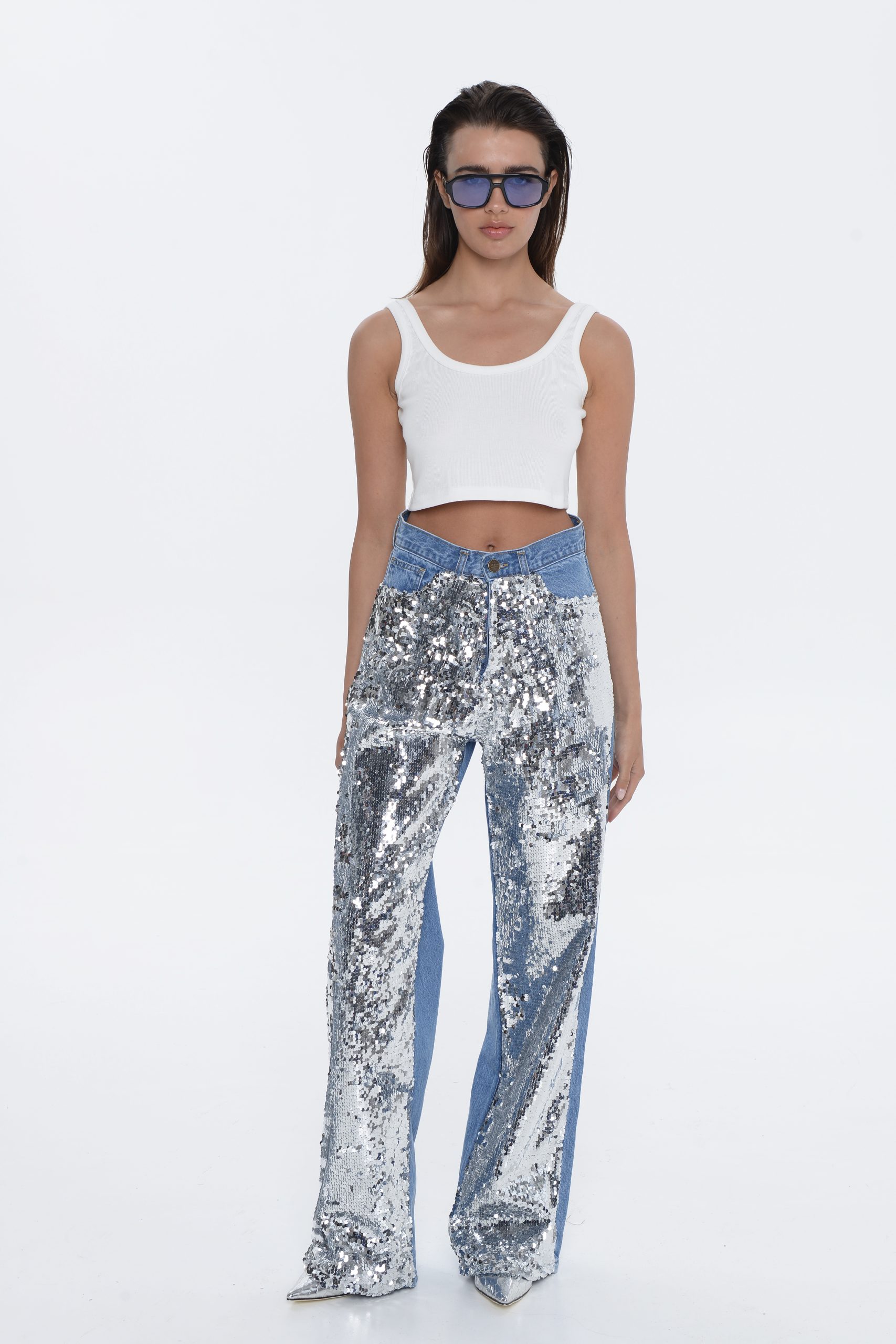 Sac&Co Audrey Sequined Pants | Mid Blue