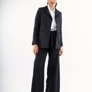 Open Παντελόνι Υφασμάτινο Ριγέ με Ζώνη | Μαύρο