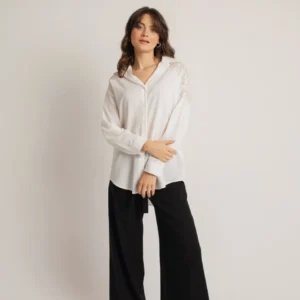 Open Ψηλόμεσο Παντελόνι Υφασμάτινο σε Φαρδιά Γραμμή | Μαύρο