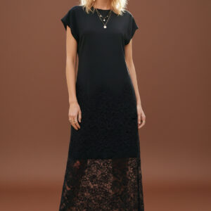 Dejavu Maxi Φούτερ-Φόρεμα με Δαντελένιο Τελείωμα | Μαύρο