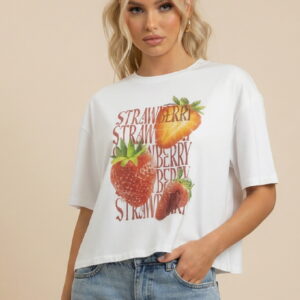 Unitee Κοντομάνικη Crop Μπλούζα με Τύπωμα