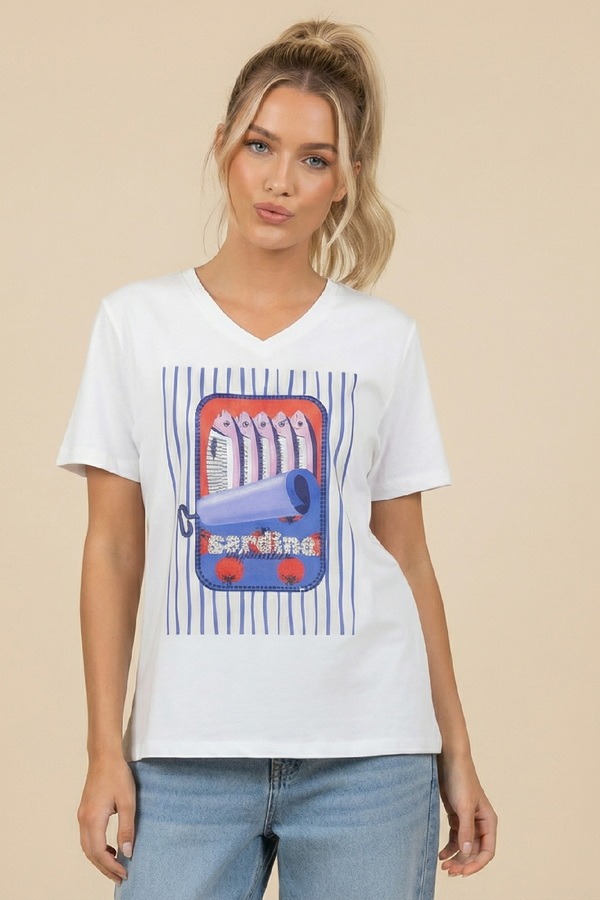 Unitee Κοντομάνικη Μπλούζα V-Neck με Τύπωμα