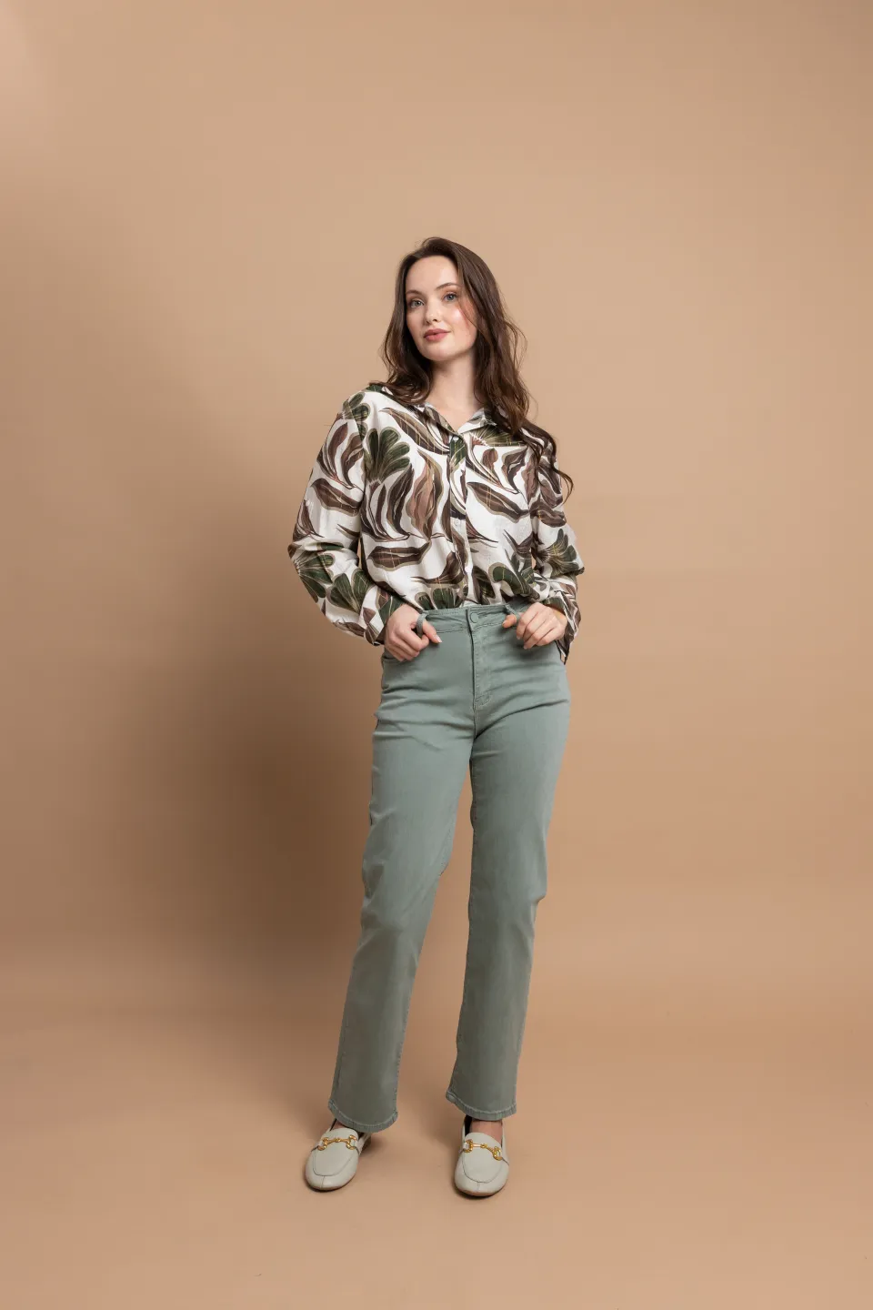 Open Παντελόνι Basic σε Ίσια Γραμμή | Χακί