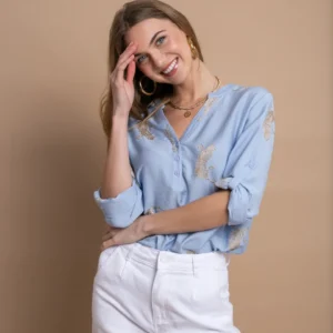 Open Πουκαμίσα με Χρυσά Λαχούρια | Γαλάζιο