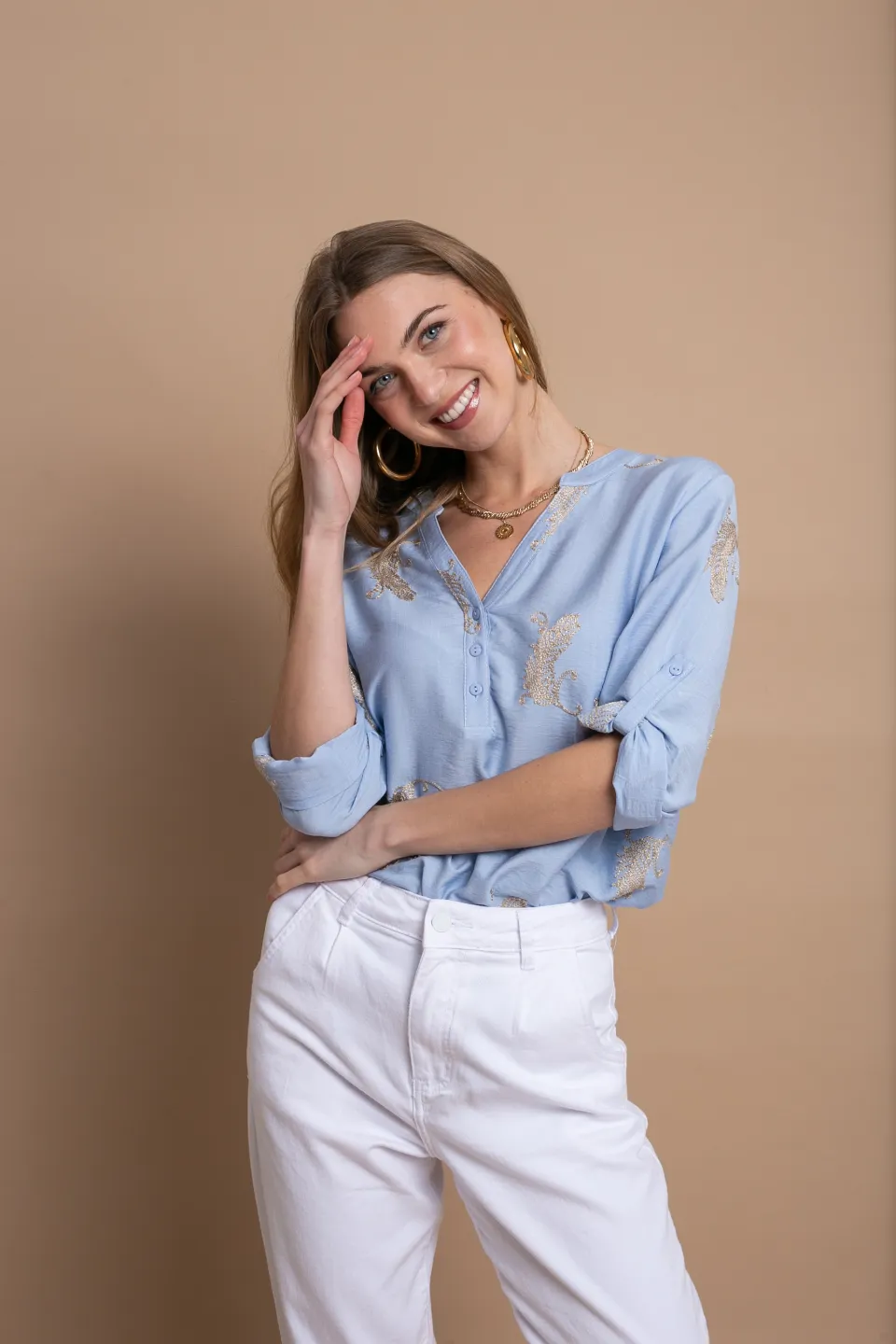 Open Πουκαμίσα με Χρυσά Λαχούρια | Γαλάζιο