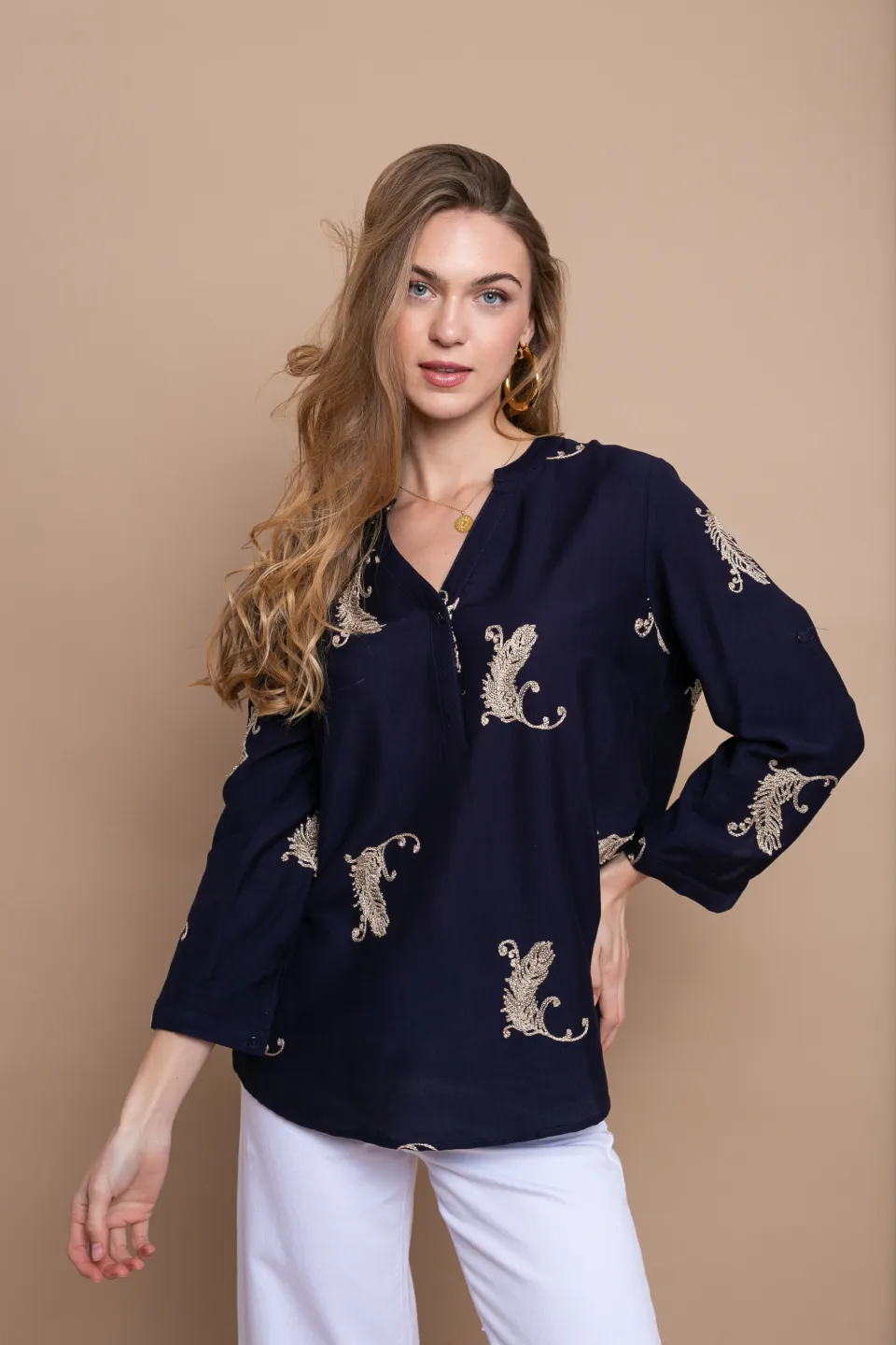 Open Πουκαμίσα με Χρυσά Λαχούρια | Μπλε