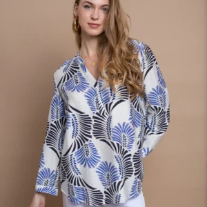 Open Πουκαμίσα με Σχέδια και Χρυσοκλωστή | Μπλε