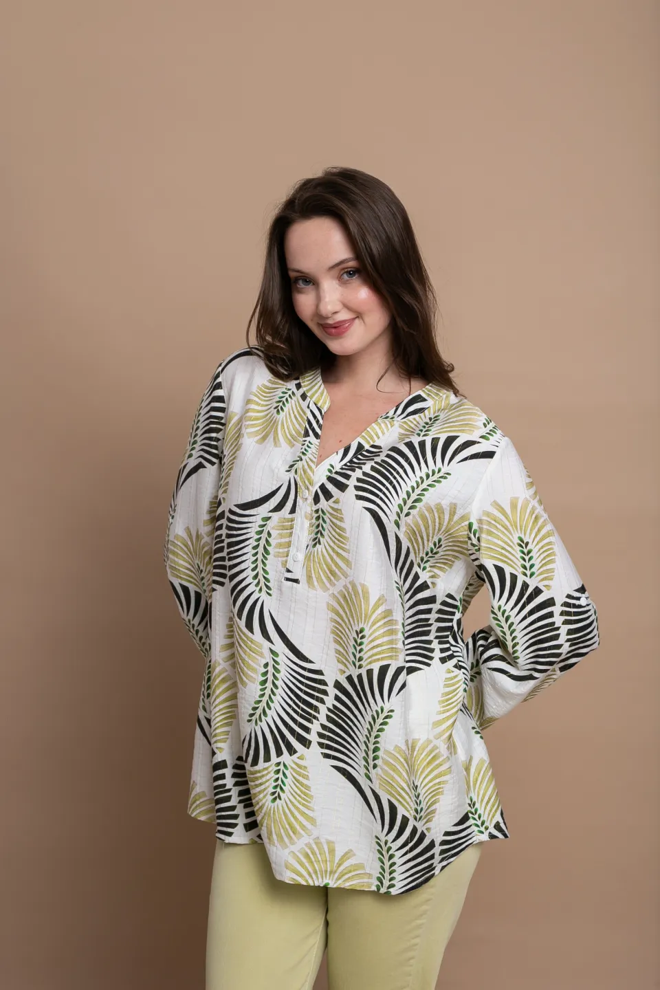 Open Πουκαμίσα με Σχέδια και Χρυσοκλωστή | Λαδί