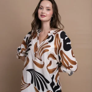 Open Πουκαμίσα με Abstract Σχέδιο | Καφέ