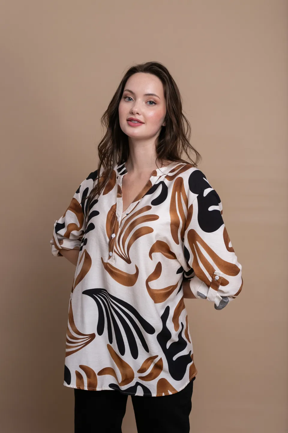 Open Πουκαμίσα με Abstract Σχέδιο | Καφέ