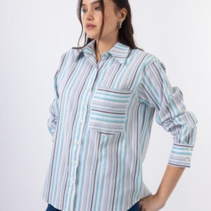 Open Πουκάμισο Ριγέ με Γιακά και Τσέπη | Γαλάζιο