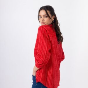 Open Πουκάμισο Ριγέ με Γιακά και Τσέπη | Κόκκινο