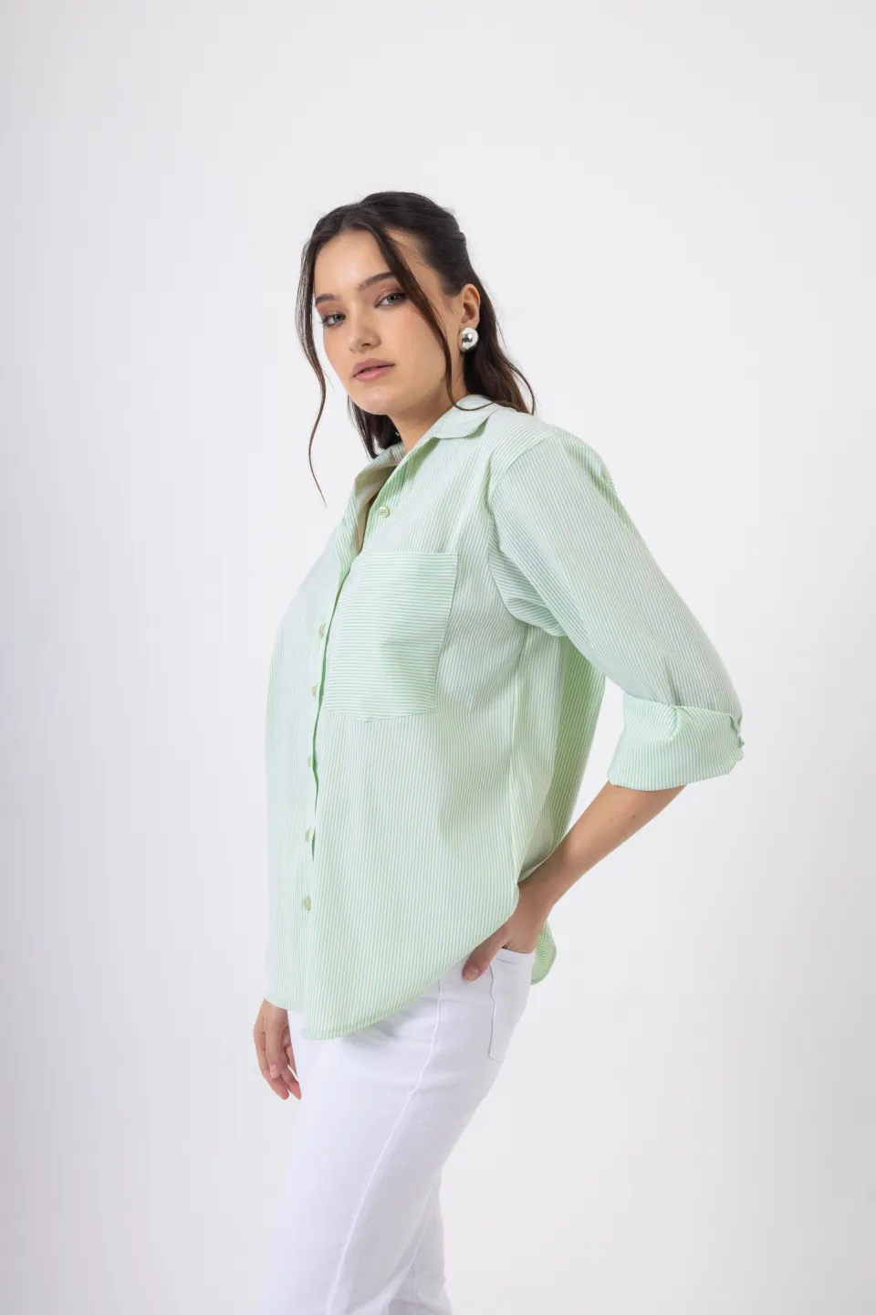 Open Πουκάμισο Ριγέ με Γιακά και Τσέπη | Λαχανί