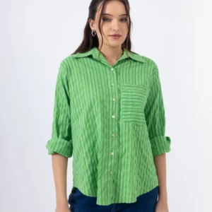 Open Πουκάμισο Ριγέ με Γιακά και Τσέπη | Πράσινο