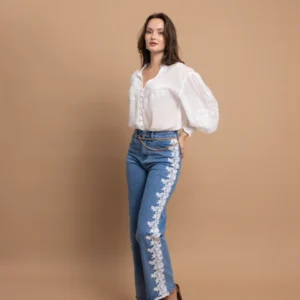 Open Τζιν Παντελόνι με Δαντέλα στο Πλάι