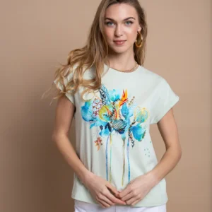 Open Κοντομάνικη Μπλούζα με Πολύχρωμο Floral Print | Μέντα