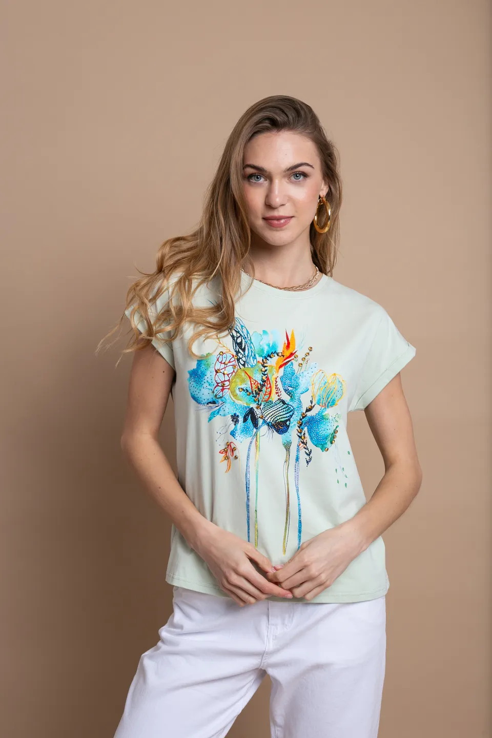 Open Κοντομάνικη Μπλούζα με Πολύχρωμο Floral Print | Μέντα