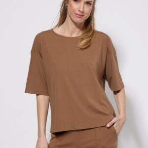 Tresor Σετ T-shirt Χαλαρής Εφαρμογής με Ψηλόμεση Παντελόνα Wide Leg | Camel