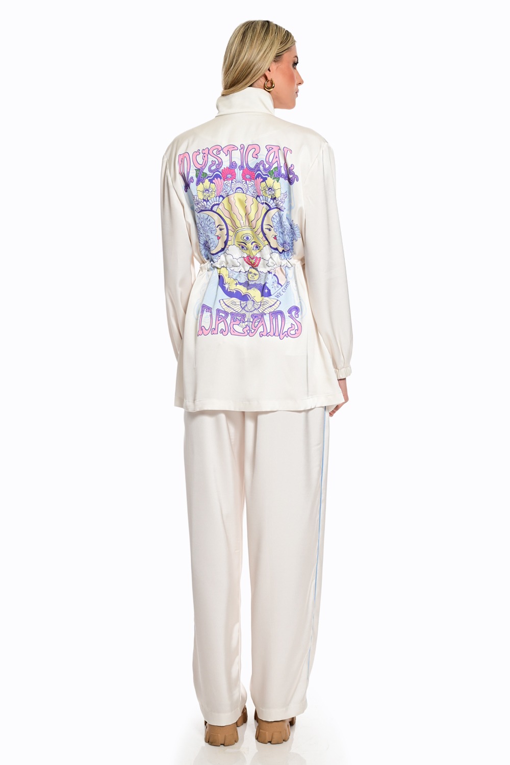 We Coss Σετ Satin Printed Jacket & Wide Leg Pants