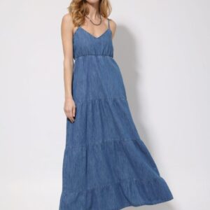 Tresor Mάξι Denim Φόρεμα Mε Τιράντες Blue Jean