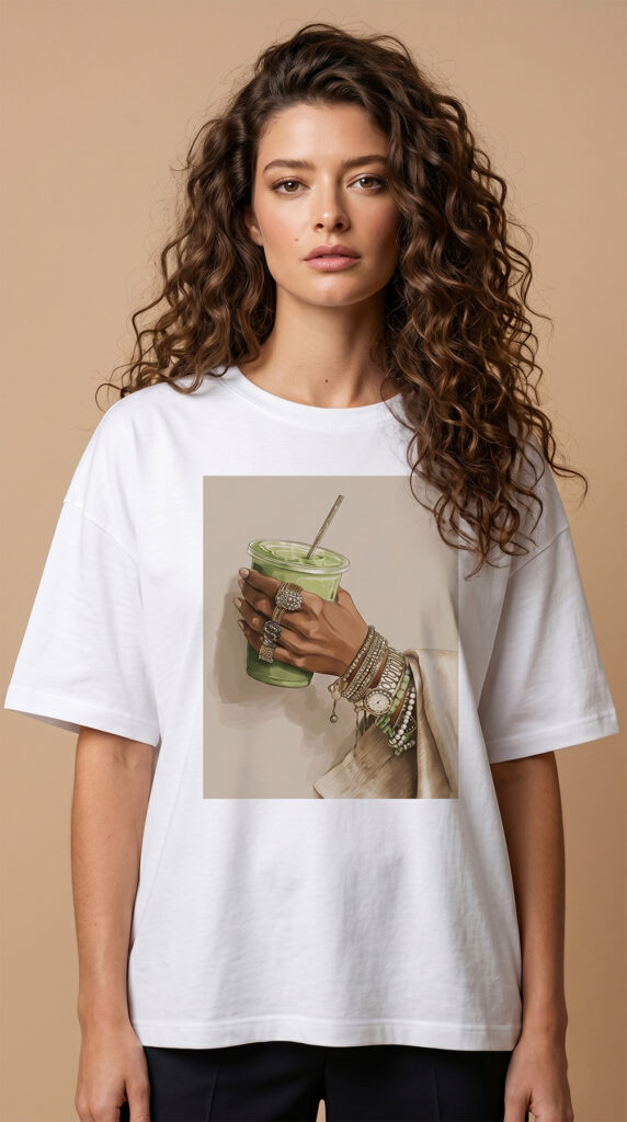 Dejavu T-Shirt με Στάμπα Matcha Latte & Κοσμήματα
