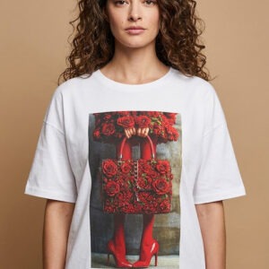 Dejavu T-Shirt με Στάμπα Τσάντα και Τριαντάφυλλα