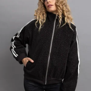 Μαύρο Jacket με Animal Print και Πλαϊνές Ρίγες